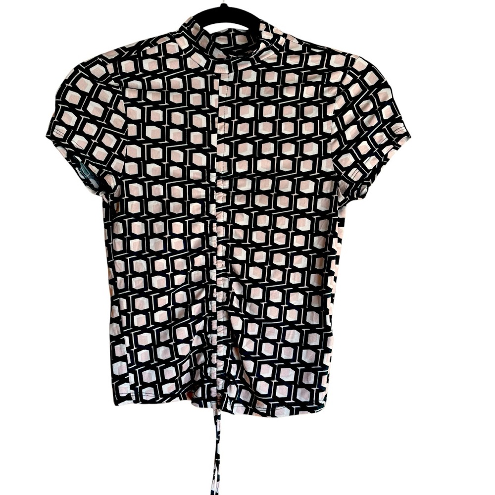 Almost Famous Y2K‎ Retro Geometric Print Mock Neck Ruched Drawstring Top  M